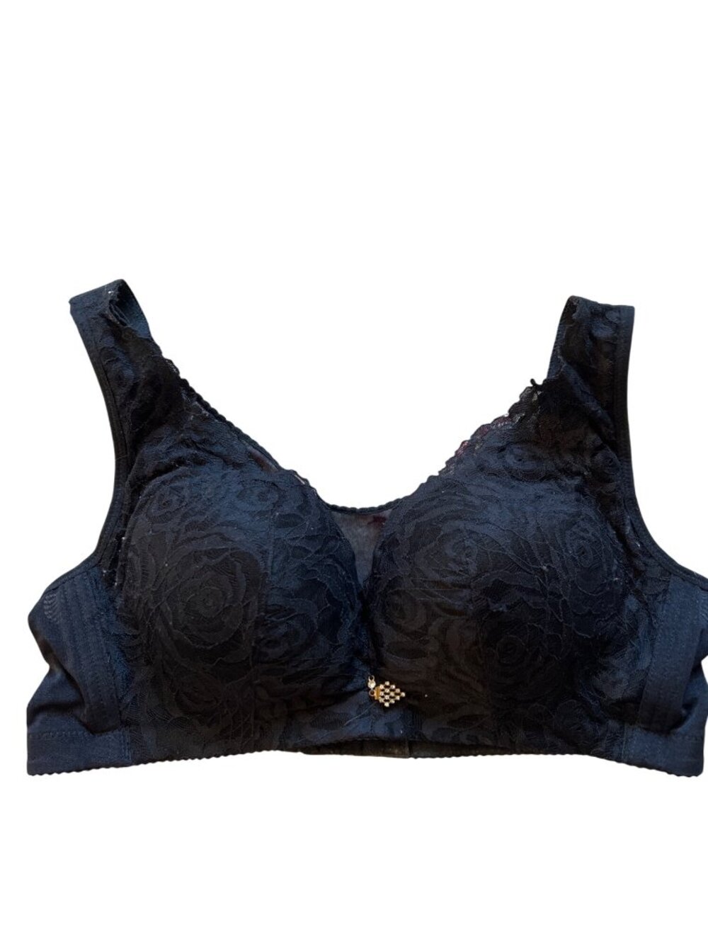 BRA black lace full coverage wide straps side wings 34C  40/90